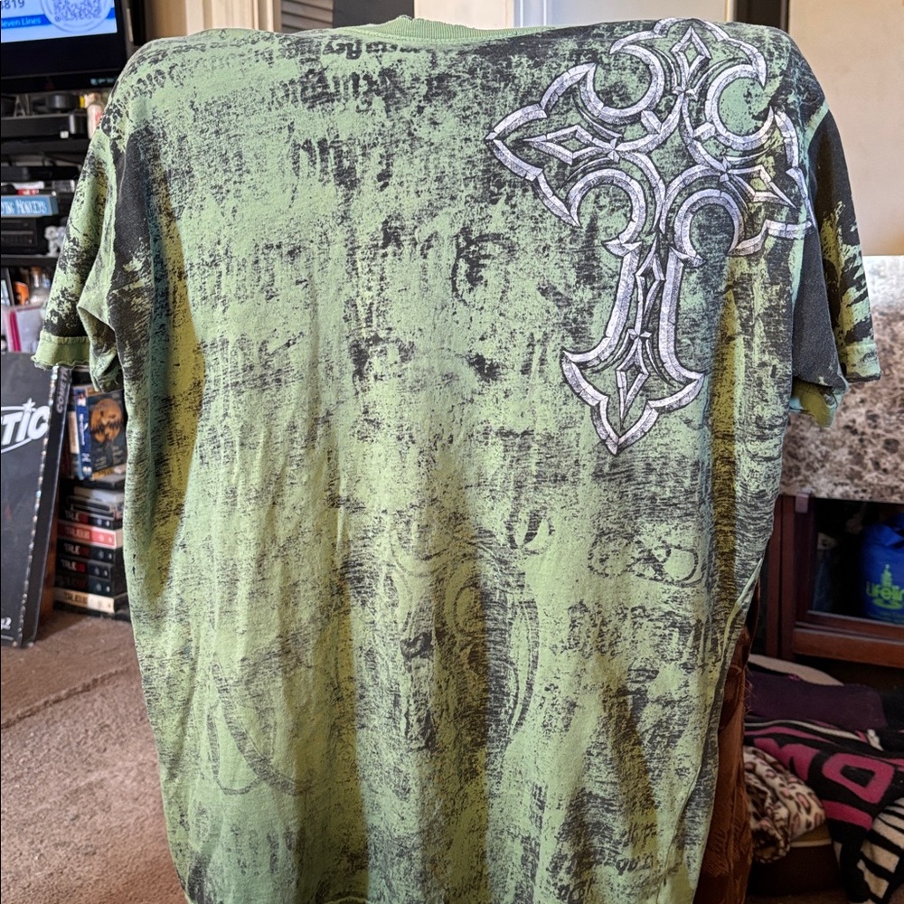 Affliction Graphic Print T-Shirt in Green and Black